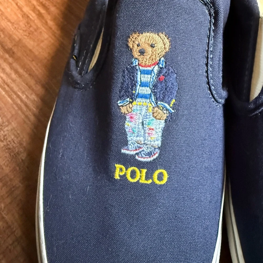 Ralph Lauren Navy and White Canvas Slip-On Sneakers - Picture 3 of 6